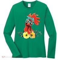 Chicken With Bandana Headband And Glasses Cute Women's Long Sleeve Shirt thumb 0