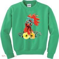 Chicken With Bandana Headband And Glasses Cute Kids Sweatshirt thumb 0