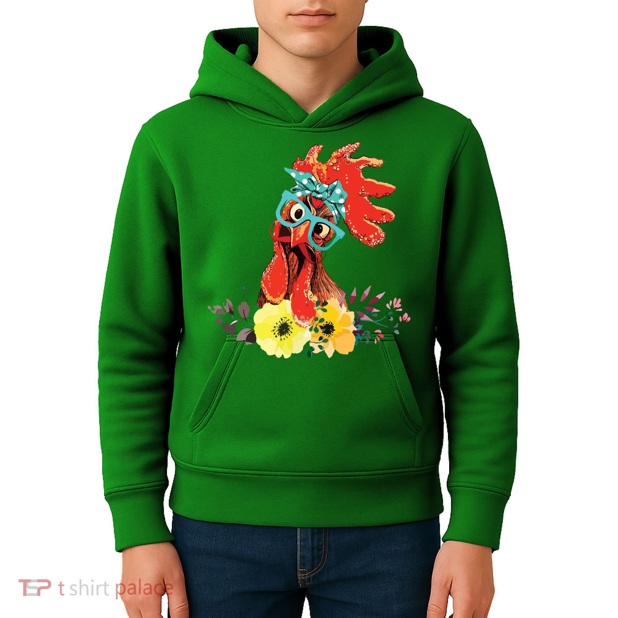 Chicken With Bandana Headband And Glasses Cute Kids Hoodie