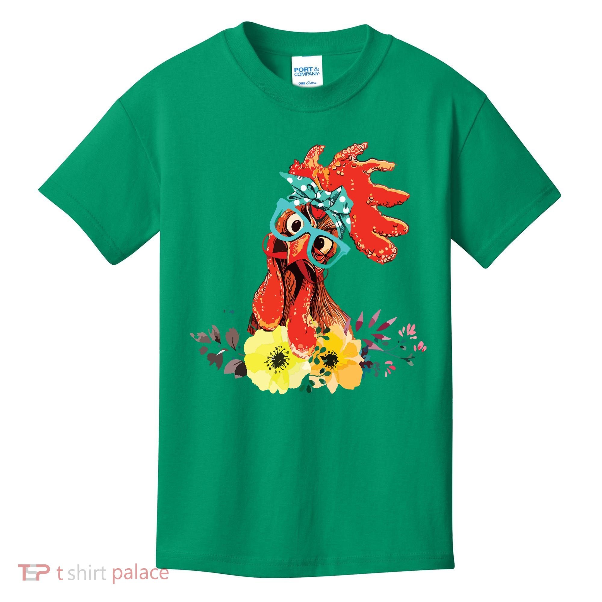 Chicken With Bandana Headband And Glasses Cute Kids T-Shirt