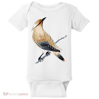 Cedar Waxwing Bird Ornithology Beautiful Songbird Baby Bodysuit