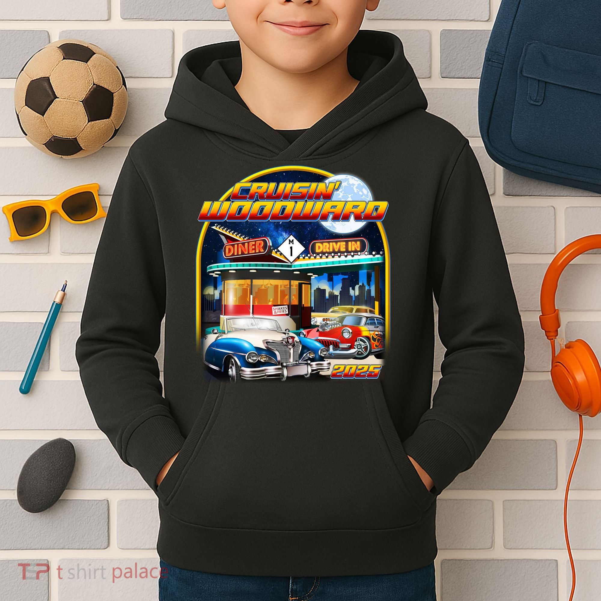 Cruisin Woodward Classic Cars Drive In Diner 2025 Kids Hoodie