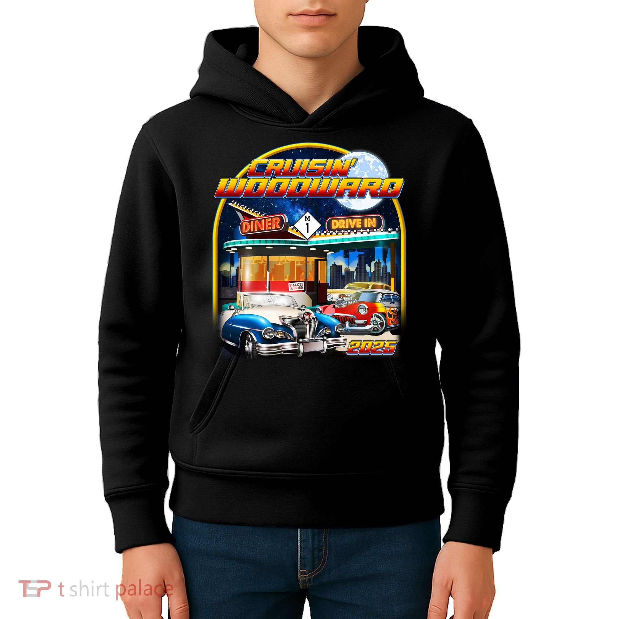Cruisin Woodward Classic Cars Drive In Diner 2025 Kids Hoodie