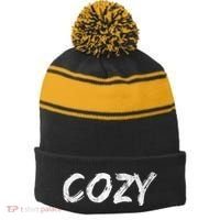 Cozy Word Stripe Pom Pom Beanie thumb 0