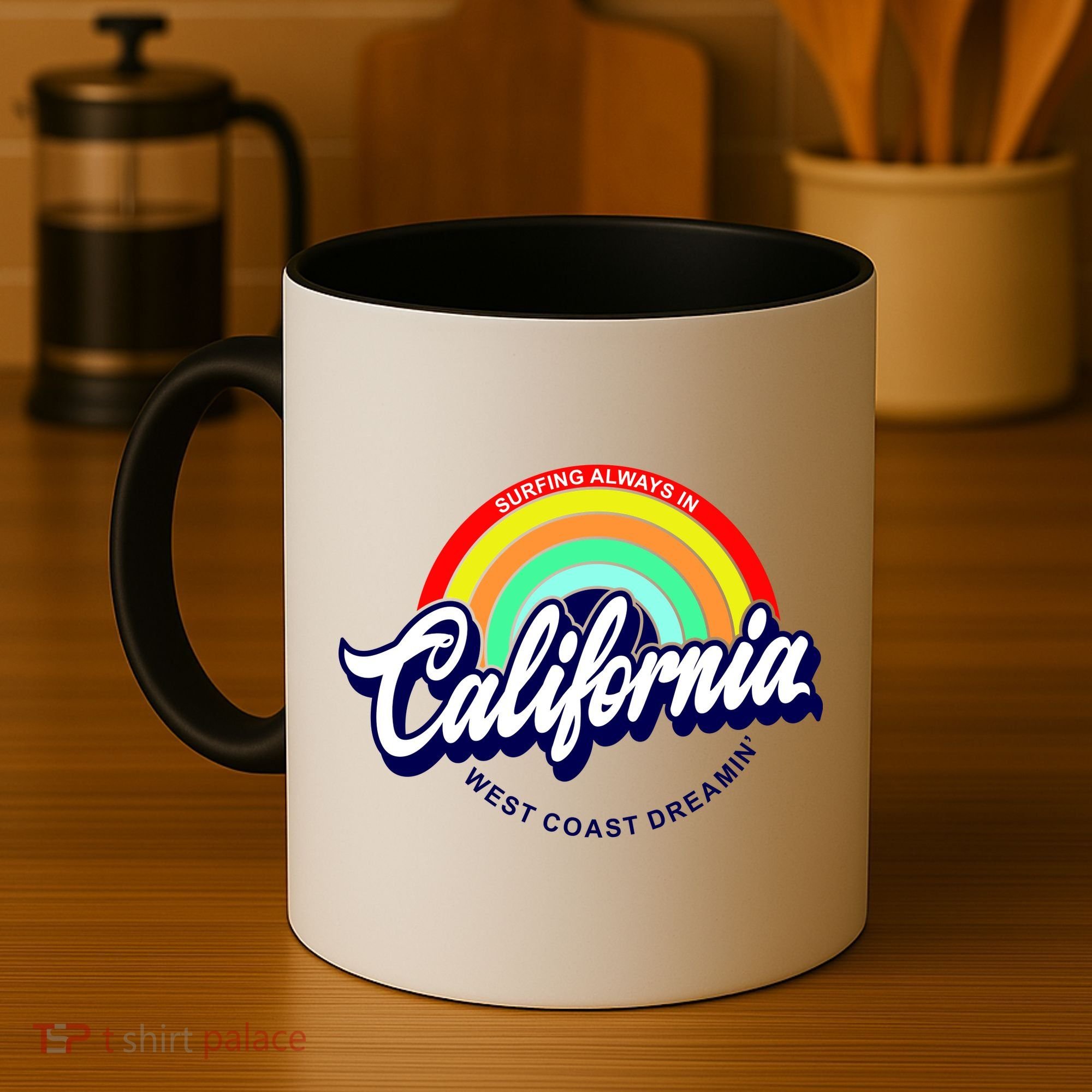 California West Coast Dreamin Retro Rainbow Coffee Mug