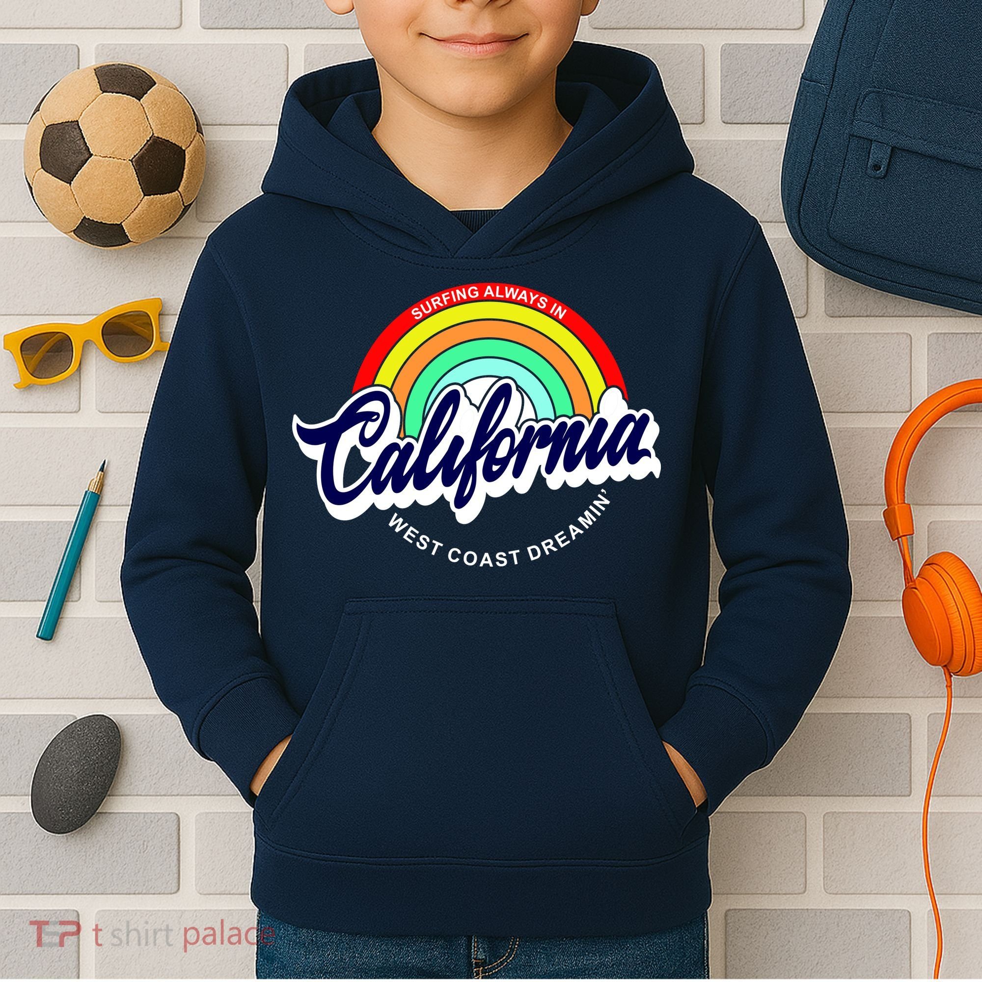 California West Coast Dreamin Retro Rainbow Kids Hoodie