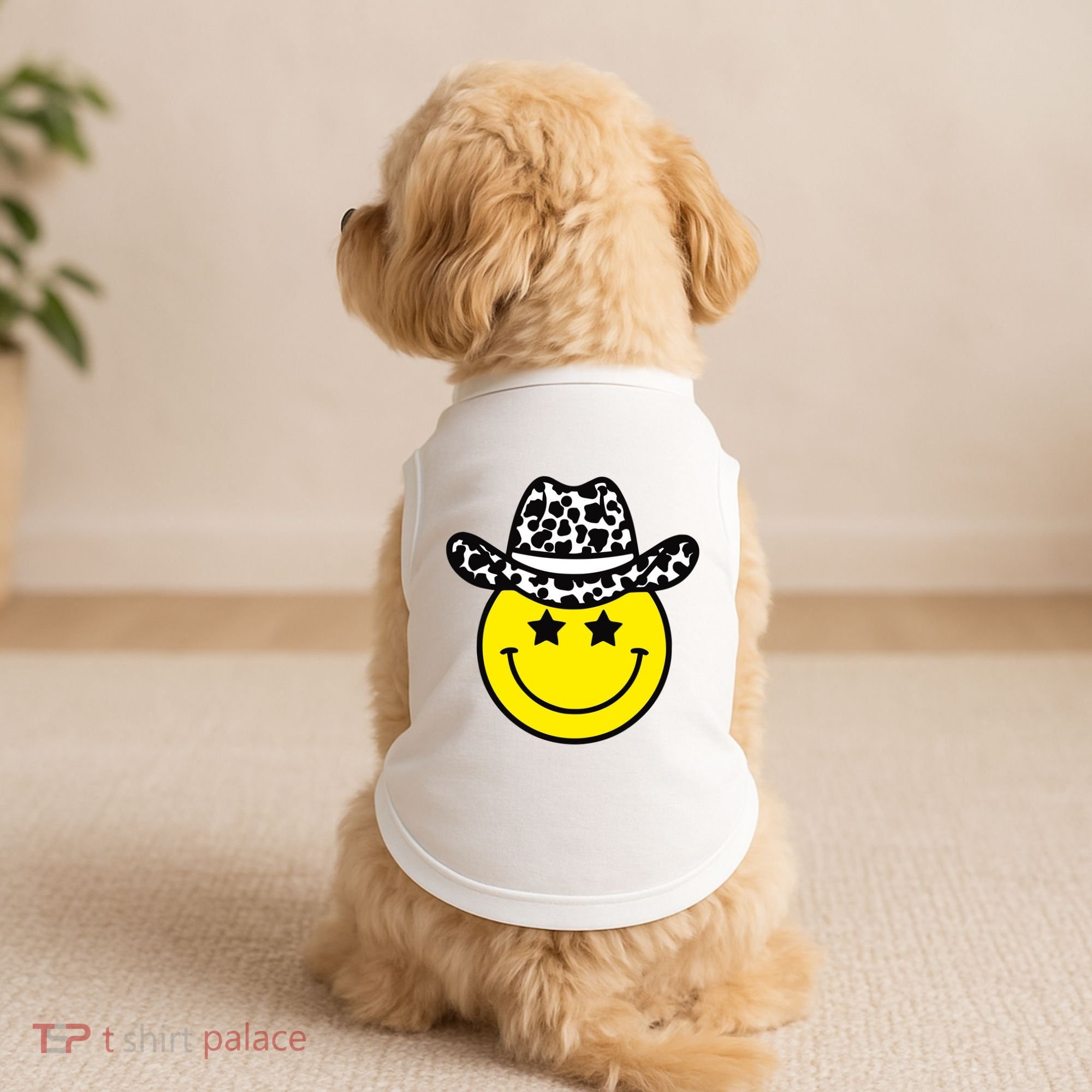 Cute Western Country Cowgirl Hat Star Yellow Smile Face Girl Doggie Tank