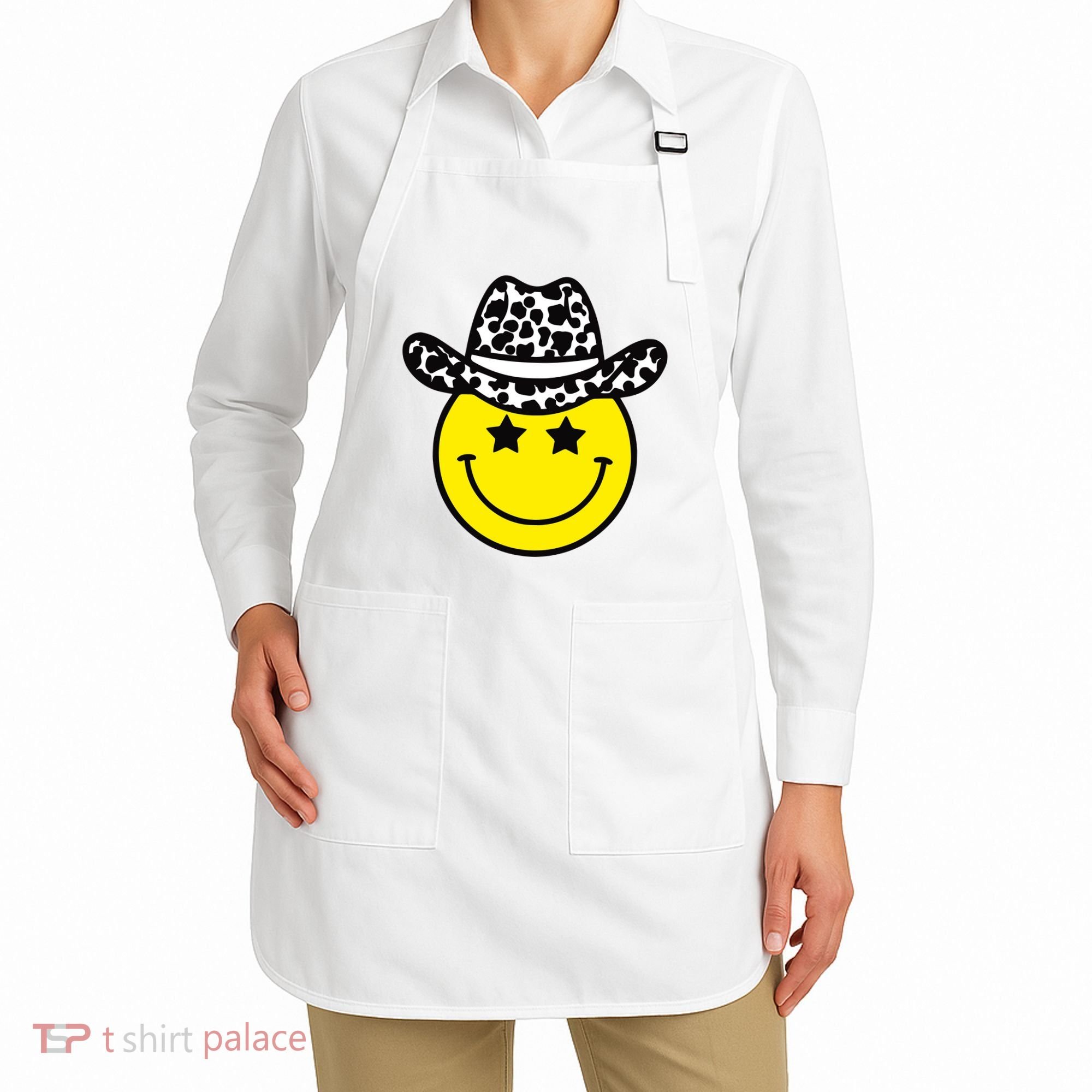Cute Western Country Cowgirl Hat Star Yellow Smile Face Girl Apron