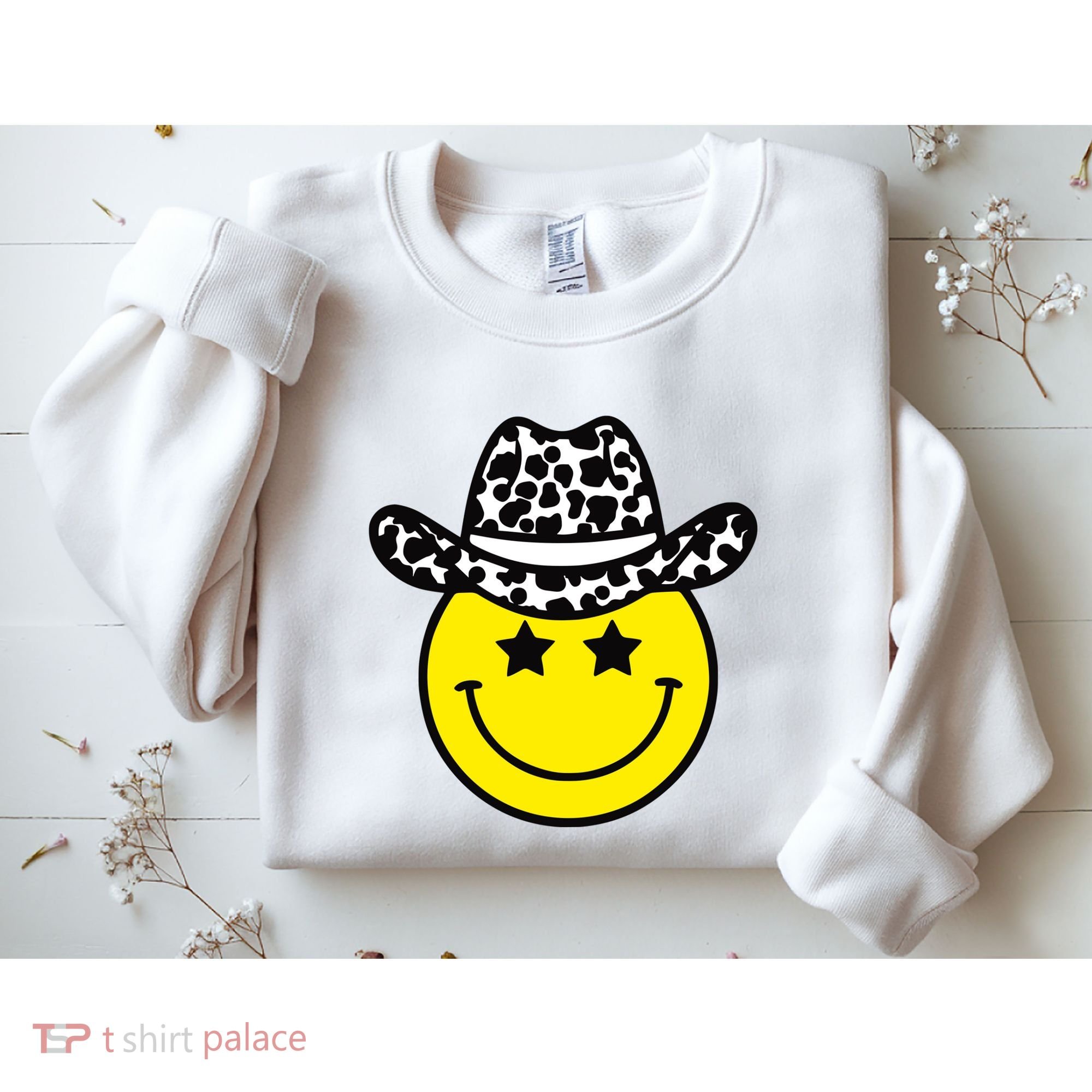 Cute Western Country Cowgirl Hat Star Yellow Smile Face Girl Sweatshirt
