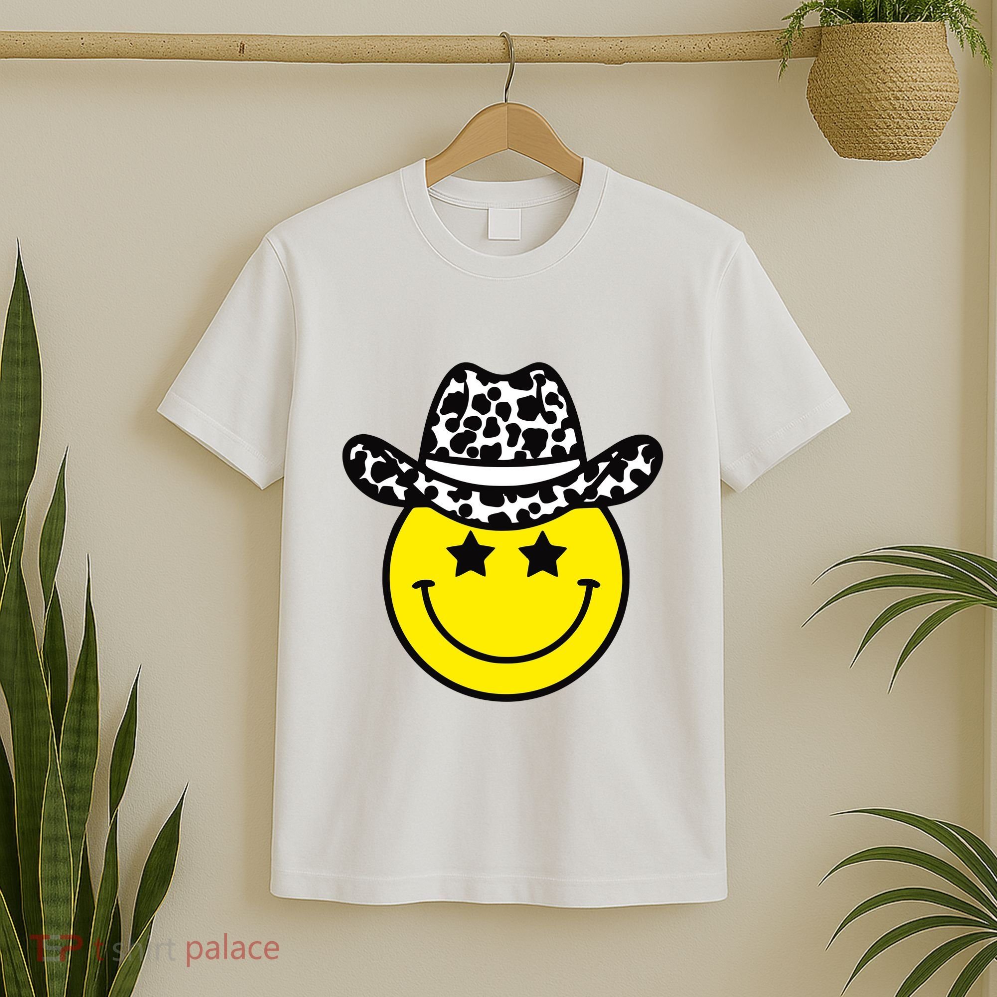 Cute Western Country Cowgirl Hat Star Yellow Smile Face Girl T-Shirt