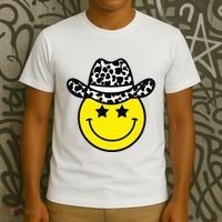 Cute Western Country Cowgirl Hat Star Yellow Smile Face Girl T-Shirt thumb 3