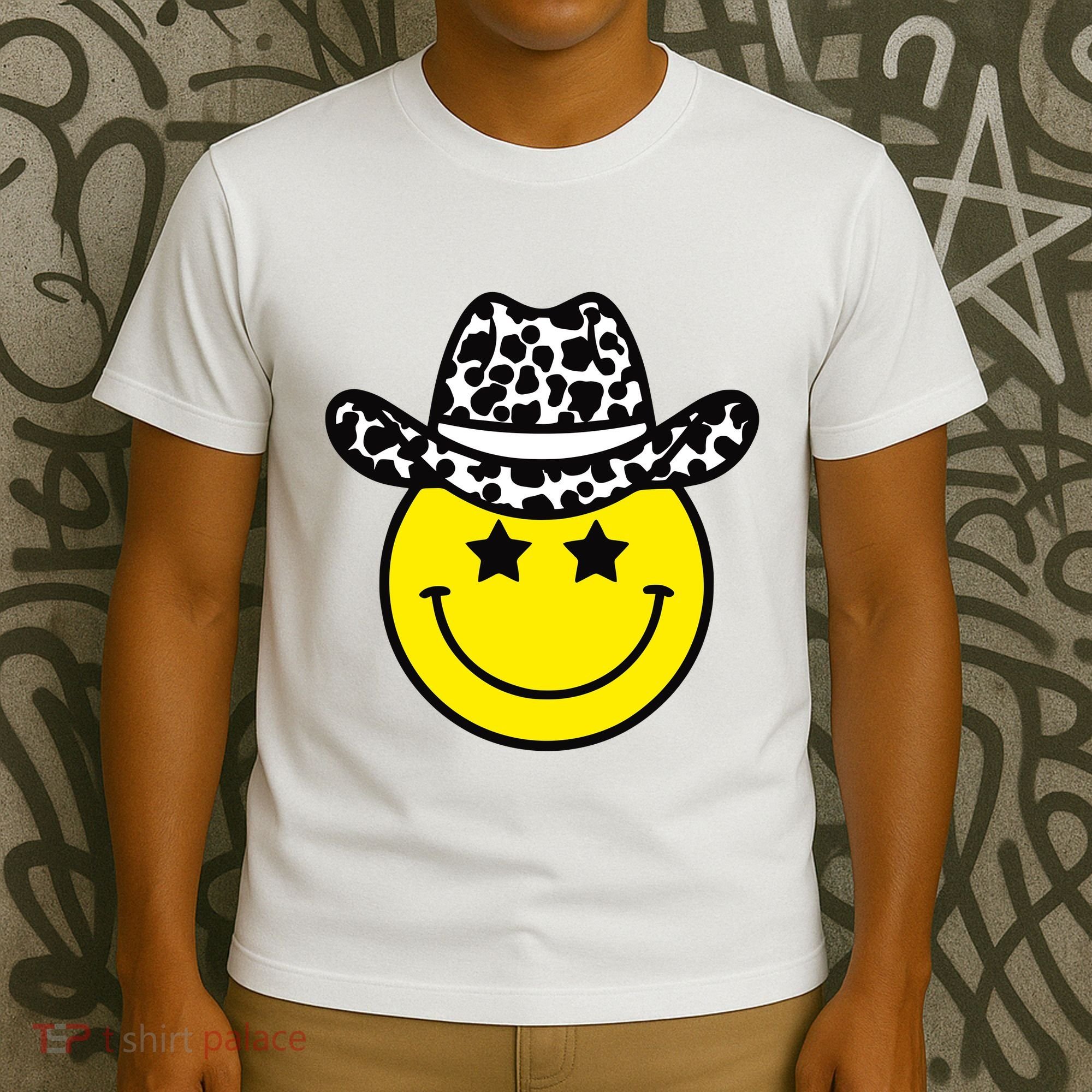 Cute Western Country Cowgirl Hat Star Yellow Smile Face Girl T-Shirt