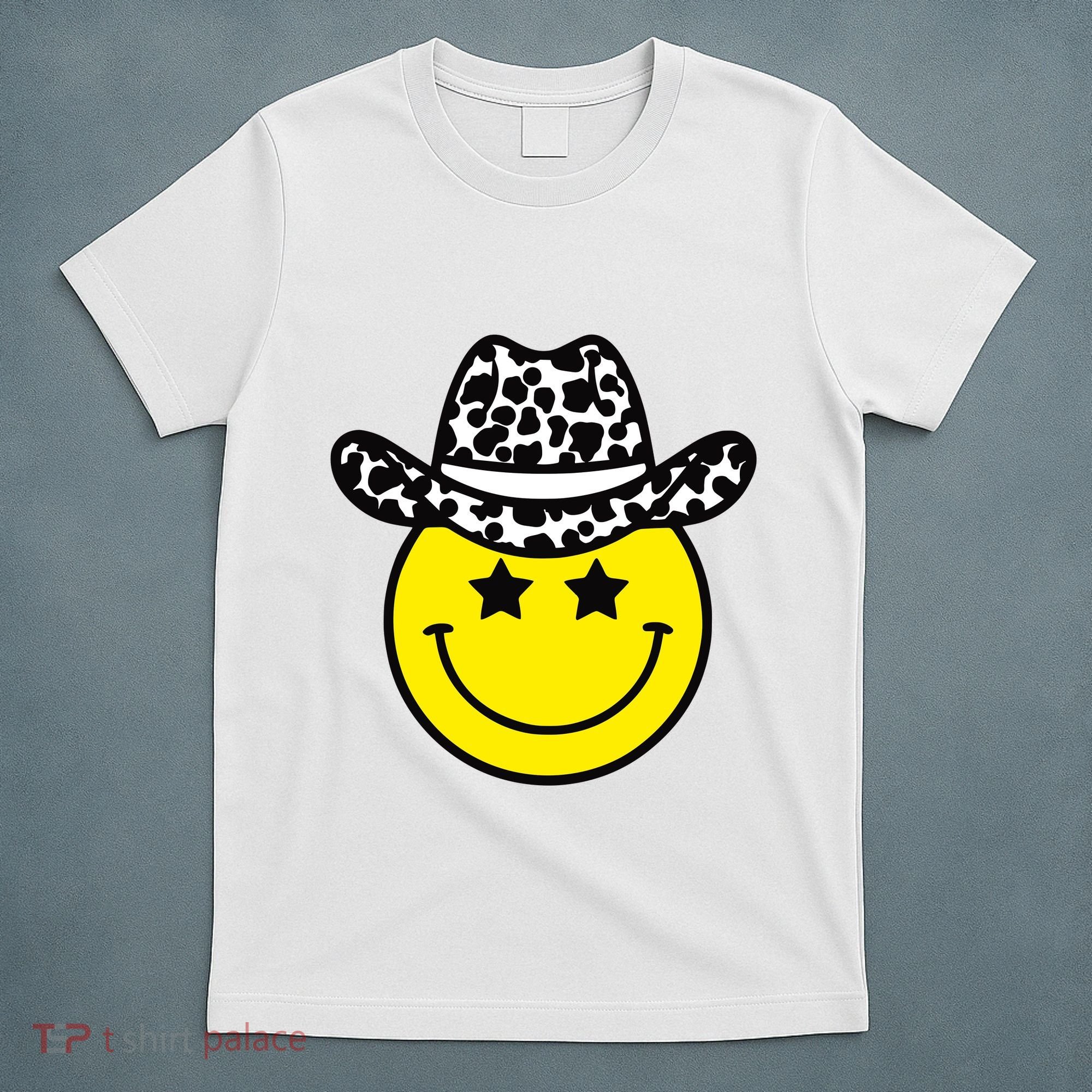 Cute Western Country Cowgirl Hat Star Yellow Smile Face Girl T-Shirt