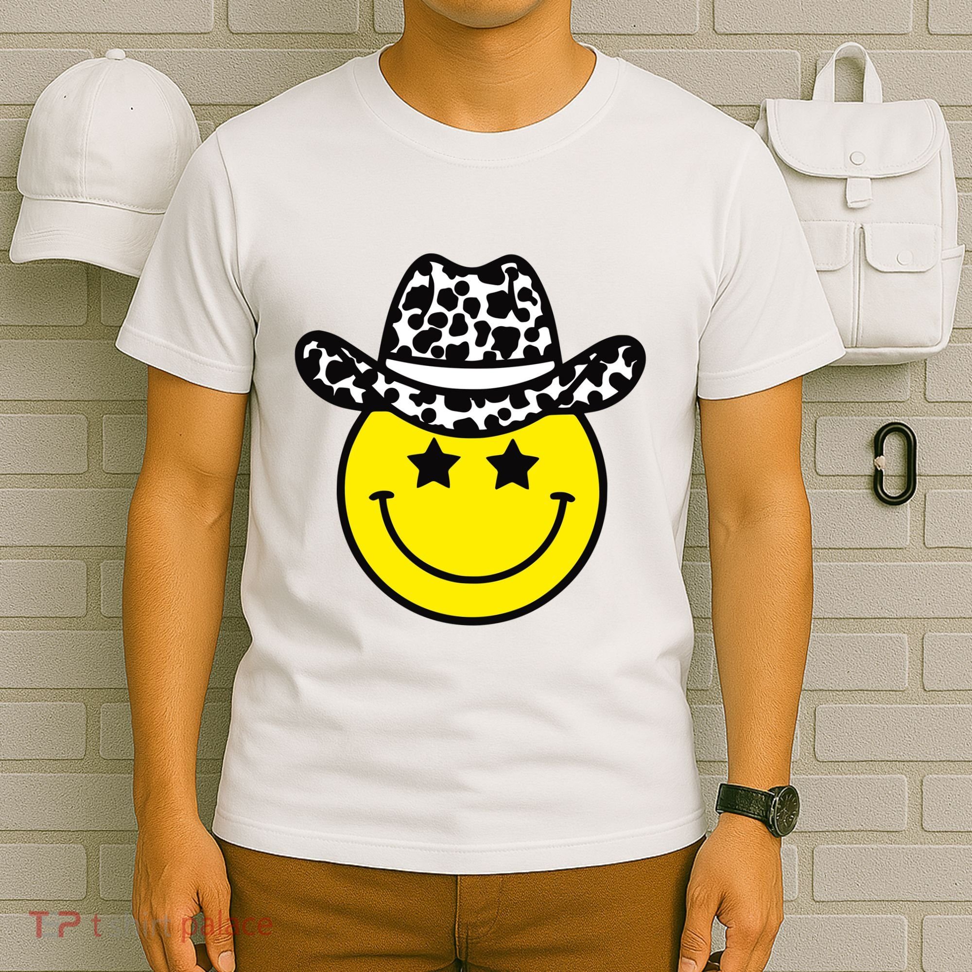 Cute Western Country Cowgirl Hat Star Yellow Smile Face Girl T-Shirt