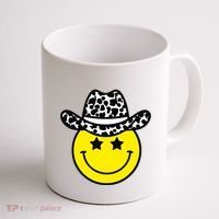 Cute Western Country Cowgirl Hat Star Yellow Smile Face Girl Coffee Mug thumb 1