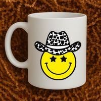 Cute Western Country Cowgirl Hat Star Yellow Smile Face Girl Coffee Mug thumb 2