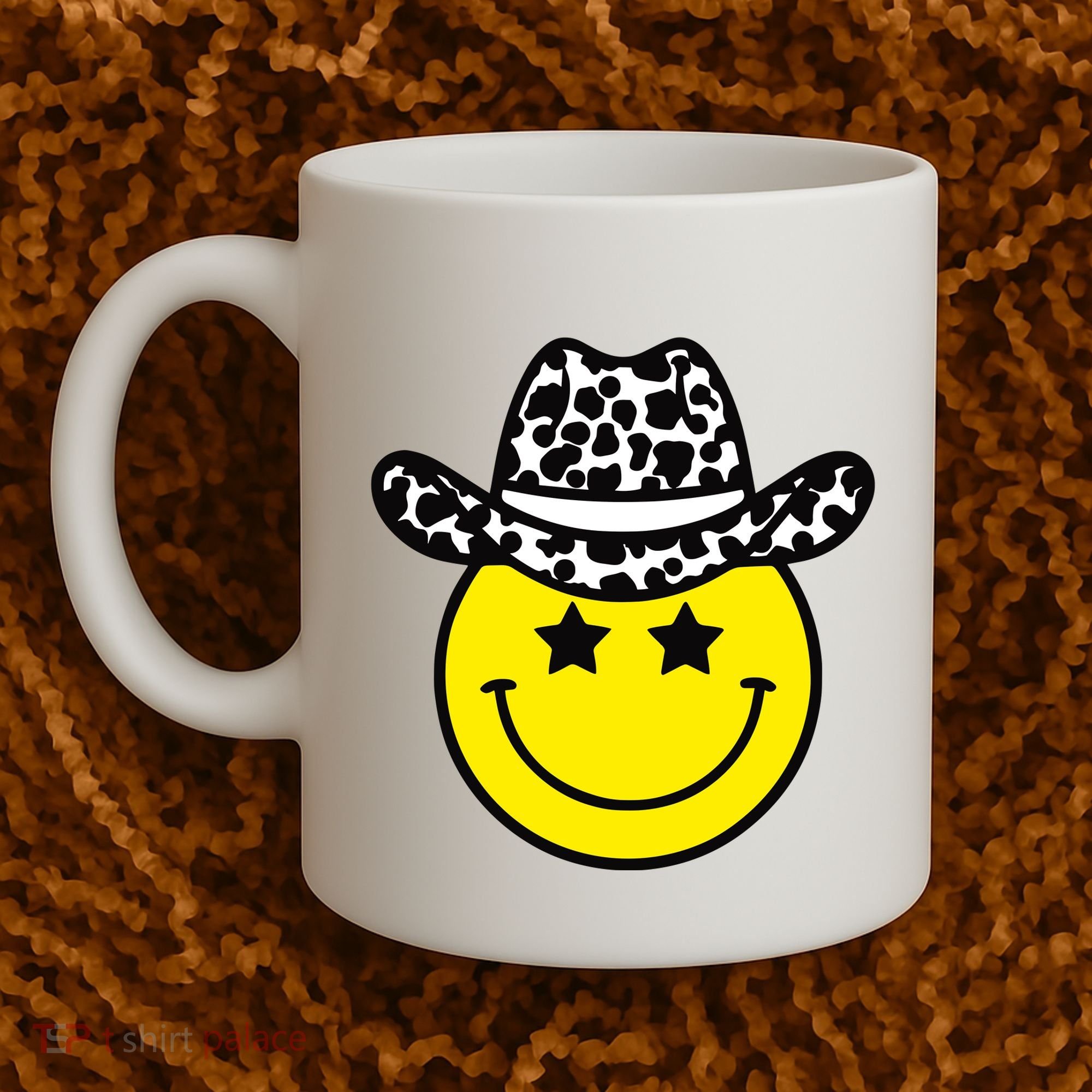 Cute Western Country Cowgirl Hat Star Yellow Smile Face Girl Coffee Mug