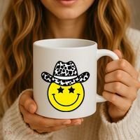 Cute Western Country Cowgirl Hat Star Yellow Smile Face Girl Coffee Mug thumb 3