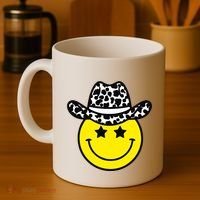 Cute Western Country Cowgirl Hat Star Yellow Smile Face Girl Coffee Mug thumb 4