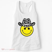Cute Western Country Cowgirl Hat Star Yellow Smile Face Girl Women's Tank Top thumb 0