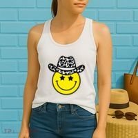 Cute Western Country Cowgirl Hat Star Yellow Smile Face Girl Women's Tank Top thumb 2
