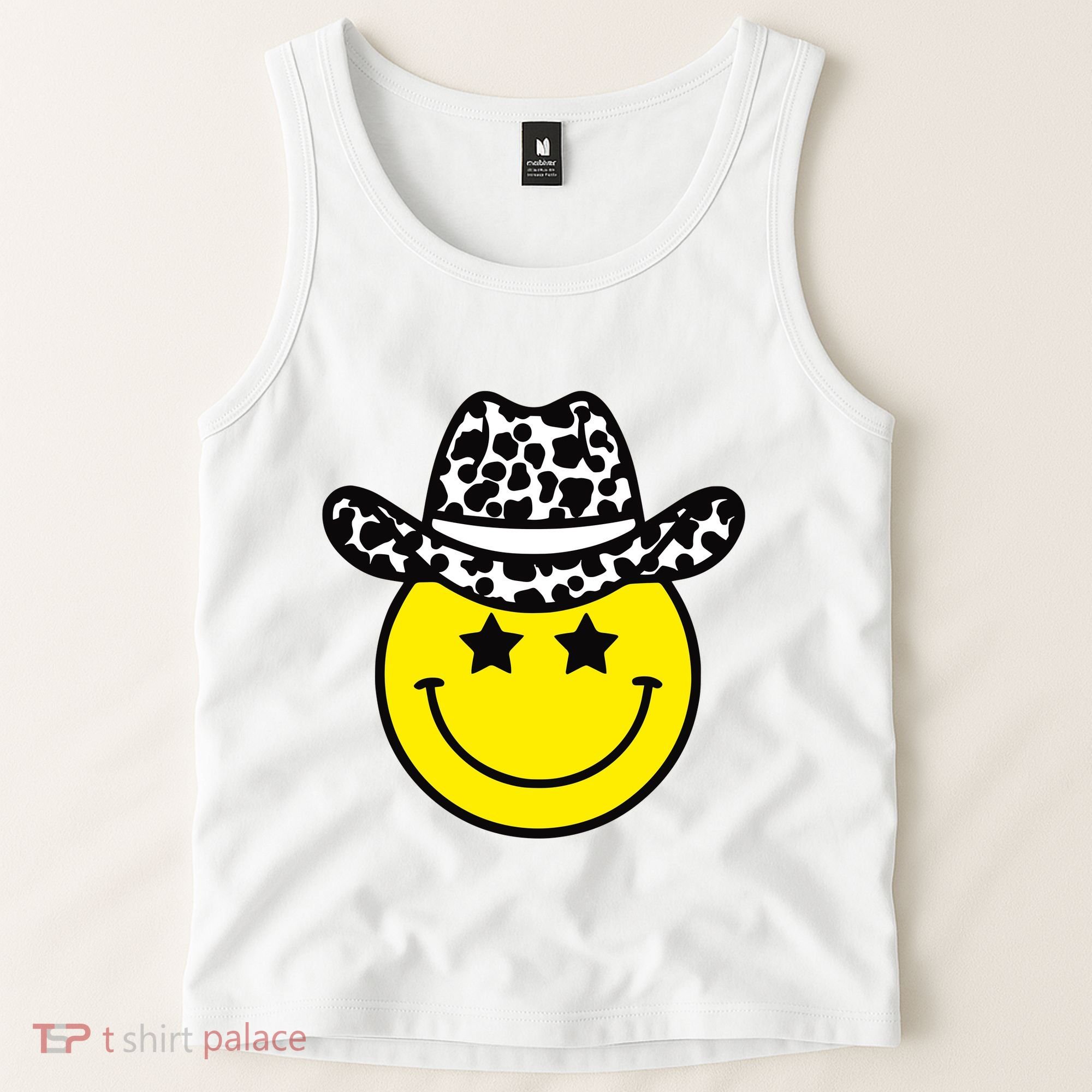 Cute Western Country Cowgirl Hat Star Yellow Smile Face Girl Tank Top