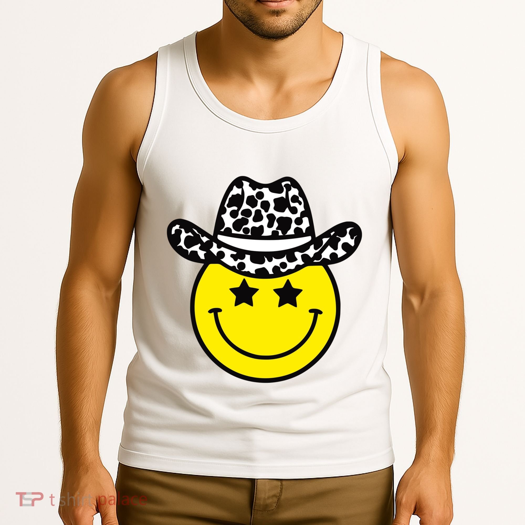 Cute Western Country Cowgirl Hat Star Yellow Smile Face Girl Tank Top
