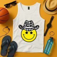 Cute Western Country Cowgirl Hat Star Yellow Smile Face Girl Tank Top thumb 4