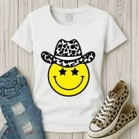 Cute Western Country Cowgirl Hat Star Yellow Smile Face Girl Women's T-Shirt thumb 3