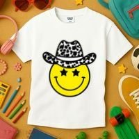 Cute Western Country Cowgirl Hat Star Yellow Smile Face Girl Kids T-Shirt thumb 3