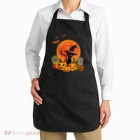 Cute Witch Cat Pumpkin Graveyard Spooky Cat Mom Halloween Apron thumb 2