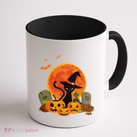 Cute Witch Cat Pumpkin Graveyard Spooky Cat Mom Halloween Coffee Mug thumb 1