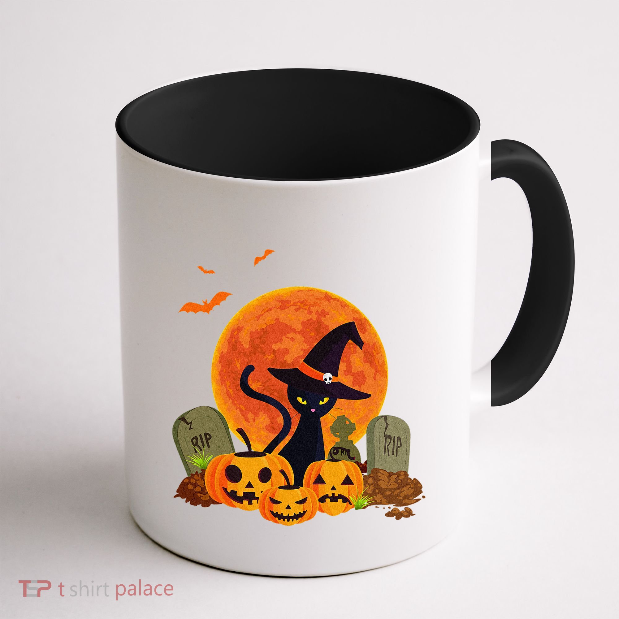 Cute Witch Cat Pumpkin Graveyard Spooky Cat Mom Halloween Coffee Mug