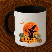 Cute Witch Cat Pumpkin Graveyard Spooky Cat Mom Halloween Coffee Mug thumb 2