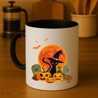 Cute Witch Cat Pumpkin Graveyard Spooky Cat Mom Halloween Coffee Mug thumb 4
