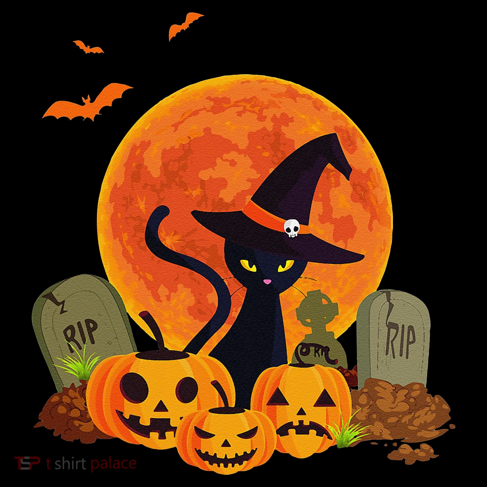 Cute Witch Cat Pumpkin Graveyard Spooky Cat Mom Halloween Coffee Mug