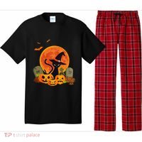 Cute Witch Cat Pumpkin Graveyard Spooky Cat Mom Halloween Pajama Set thumb 0