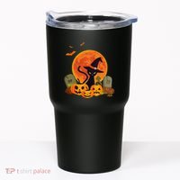 Cute Witch Cat Pumpkin Graveyard Spooky Cat Mom Halloween Tumbler thumb 0