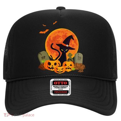 Cute Witch Cat Pumpkin Graveyard Spooky Cat Mom Halloween Hat