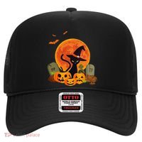 Cute Witch Cat Pumpkin Graveyard Spooky Cat Mom Halloween Hat thumb 0