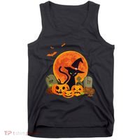Cute Witch Cat Pumpkin Graveyard Spooky Cat Mom Halloween Tank Top thumb 0