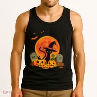Cute Witch Cat Pumpkin Graveyard Spooky Cat Mom Halloween Tank Top thumb 3