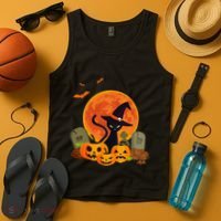 Cute Witch Cat Pumpkin Graveyard Spooky Cat Mom Halloween Tank Top thumb 4