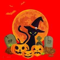 Cute Witch Cat Pumpkin Graveyard Spooky Cat Mom Halloween Santa Hat thumb 1