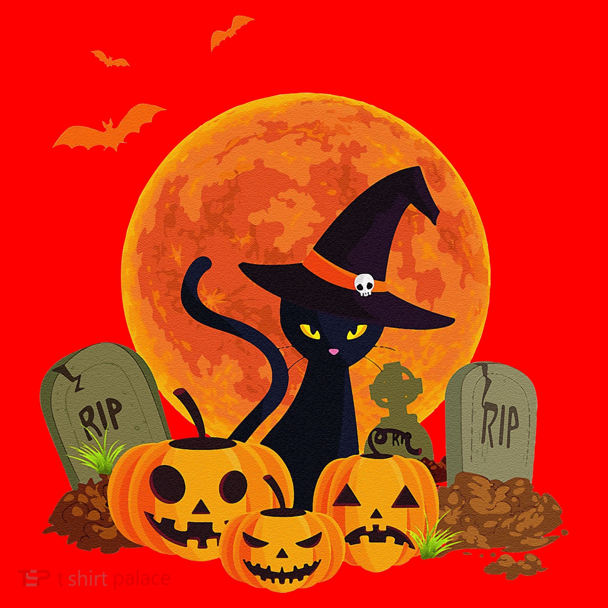 Cute Witch Cat Pumpkin Graveyard Spooky Cat Mom Halloween Santa Hat