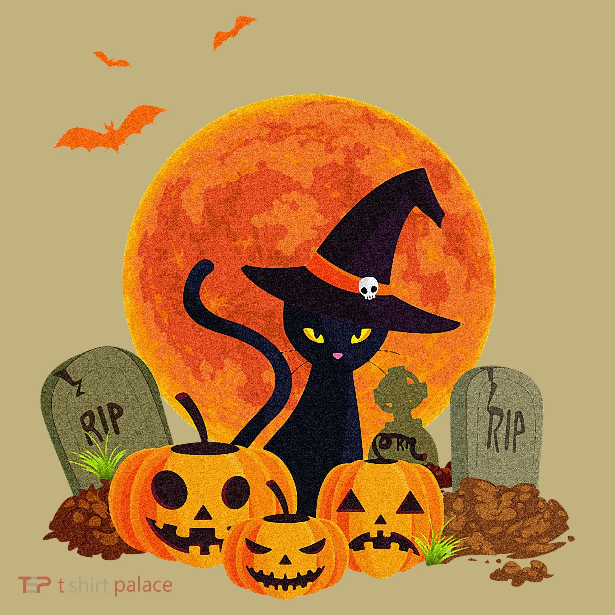 Cute Witch Cat Pumpkin Graveyard Spooky Cat Mom Halloween Hoodie