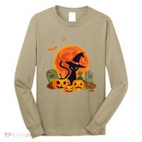 Cute Witch Cat Pumpkin Graveyard Spooky Cat Mom Halloween Long Sleeve Shirt thumb 0