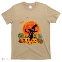 Cute Witch Cat Pumpkin Graveyard Spooky Cat Mom Halloween T-Shirt thumb 0