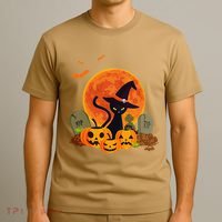 Cute Witch Cat Pumpkin Graveyard Spooky Cat Mom Halloween T-Shirt thumb 3