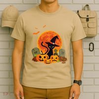 Cute Witch Cat Pumpkin Graveyard Spooky Cat Mom Halloween T-Shirt thumb 6